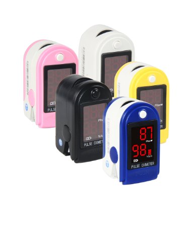 Fingertip Pulse Oximeter Blood Oxygen Saturation Monitor with Carrying Case, Batteries, Silicone cover and Lanyard - Concord Basics available in 5 colors