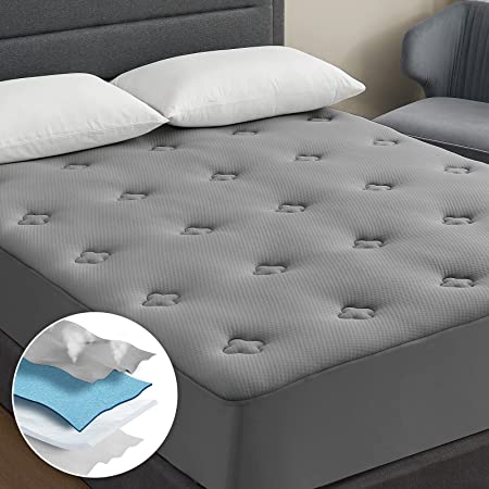 Hansleep Memory Foam Full Size Mattress Pad, Mattress Topper Full Size Bed with Deep Pocket, Breathable Air Mattress Cover Full, 54x75 Inches, Grey