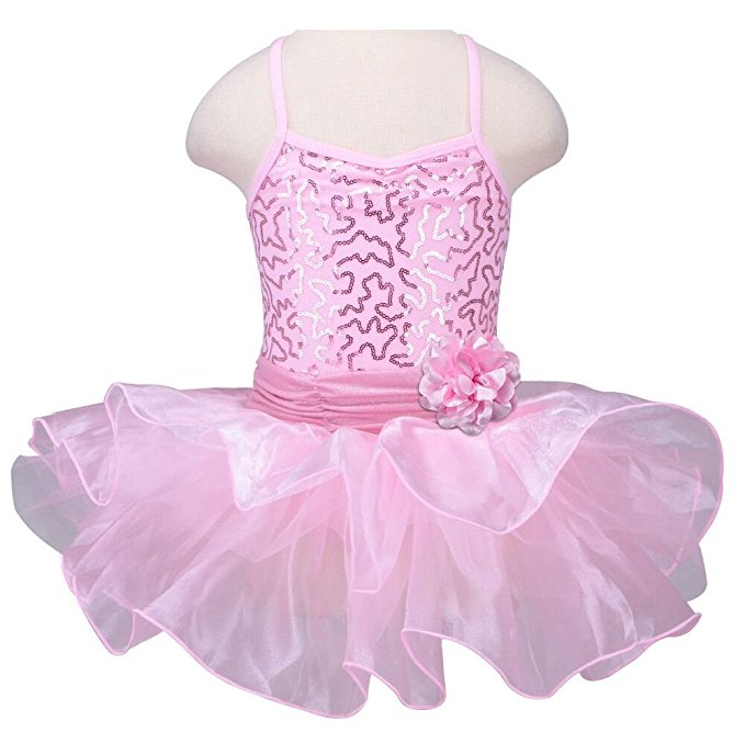 TFJH E Kids Little Girls' Ballet Flower Sequin Sleeveless Leotard Tutu Pink 2-8 Years