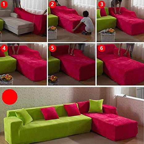 Thick Sofa Covers 1/2/3/4 Seater Pure Color Sofa Protector Velvet Easy Fit Elastic Fabric Stretch Couch Slipcover size 2 Seater:145-185cm (Camel)