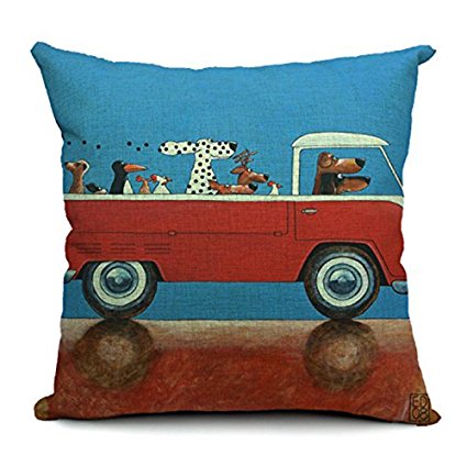 UOOPOO Driving Dogs Pillow Cover 20 x 20 Inches Square Cushion Cover for Sofa One Side