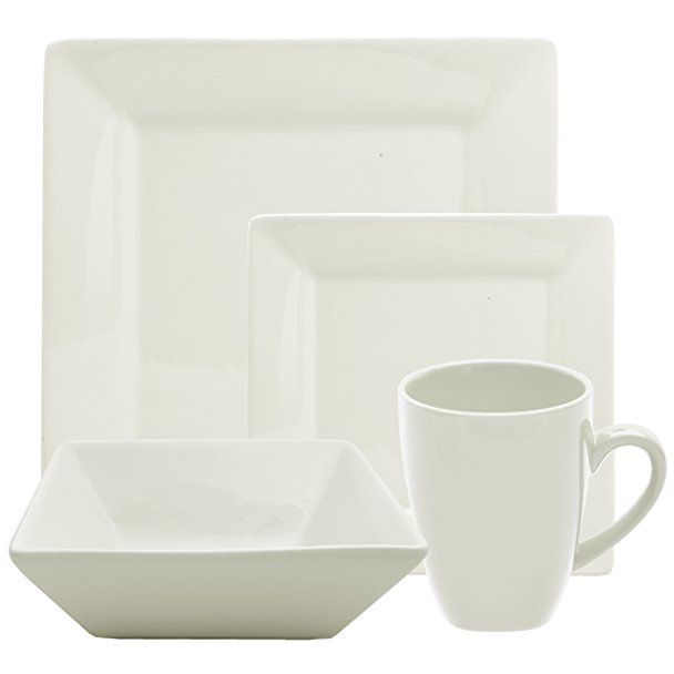 10 Strawberry Street 16 Piece  Square Dinnerware Set, Cream White