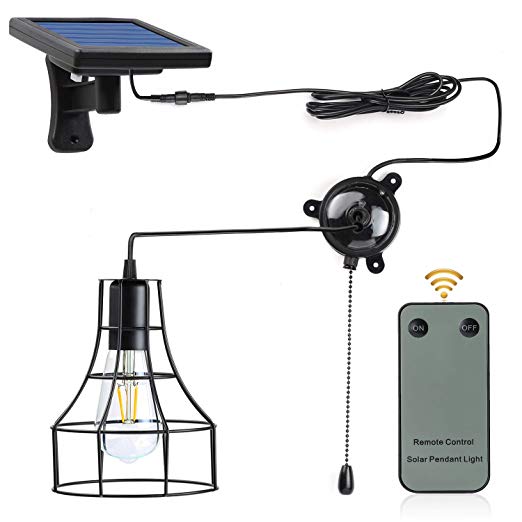 Indoor Solar Barn Lights,Kyson Solar Powered Led Shed Light with On Off Switch and Pull Cord Also E27 Socket 4W 3V Replaceable Vintage Edison Bulb
