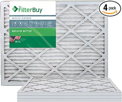 FilterBuy 24x30x1 MERV 13 Pleated AC Furnace Air Filter, (Pack of 4 Filters), 24x30x1 – Platinum