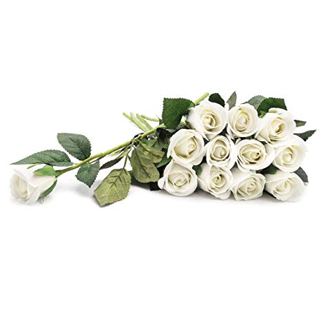 Royal Imports Artificial Silk Roses Velvet 15” Long Stemmed, 1 Dozen Flowers for Bouquets, Mother's Day, Weddings or Gift - Ivory