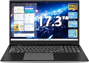 SGIN Laptops, Laptop 17 Inch, 4GB DDR4 128GB SSD Laptops Computer with Core i3 Processor (up to 2.5 GHz), 8000mAh, Type-C, Webcam, Mini HDMI, USB3.2 * 2, Dual WiFi(Black)