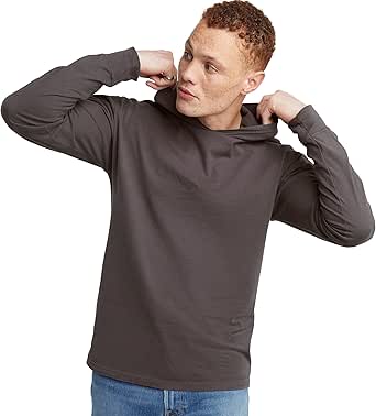 Hanes Men's Originals Hooded Long-Sleeve T-Shirt For Men, Men's T-Shirt Hoodie, Vintage Washed, Cotton Tee