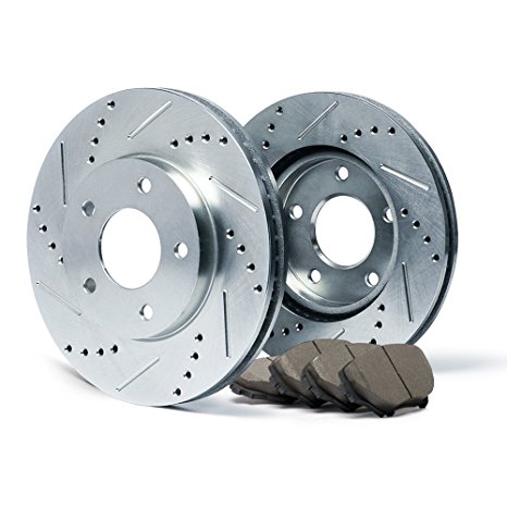 Max KT044511 Front Silver Slotted & Cross Drilled Rotors and Ceramic Pads Combo Brake Kit