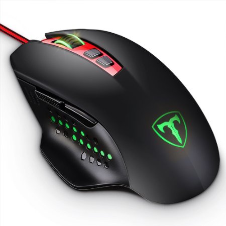 VicTsing 5 Pre-set Adjustable DPI (16400/8200/4000/2000/1000), 7 Programmable Buttons Programmable Laser Wired Gaming Mouse with Adjustable LED Backlight For Pro Gamer & Notebook PC Laptop Computer - Red
