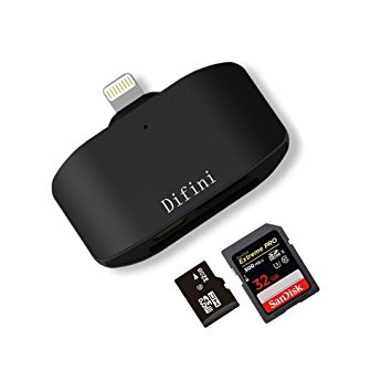 Difini Card Reader,with Lightning Micro SD\TF Memory Card Trail Game Camera Reader for Apple iPhone iPad IOS External Storage Memory Expansion Adapter