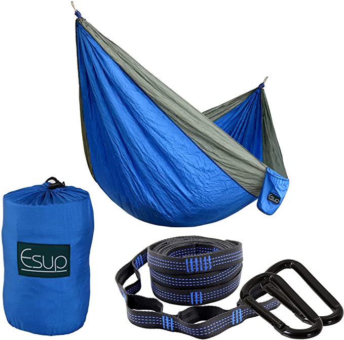 Esup Single & Double Camping Hammock -Multifunctional Lightweight Nylon Portable Hammock, Best Parachute Hammock with Tree Straps for Backpacking, Camping, Travel