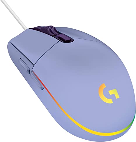 Logitech G203 Prodigy Wired Gaming Mouse, 8,000 DPI, RGB, Lightweight, 6 Programmable Buttons, On-Board Memory, Compatible with PC / Mac - Lilac