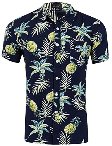 XI PENG Men's Tropical Short Sleeve Floral Print Beach Aloha Hawaiian Shirt