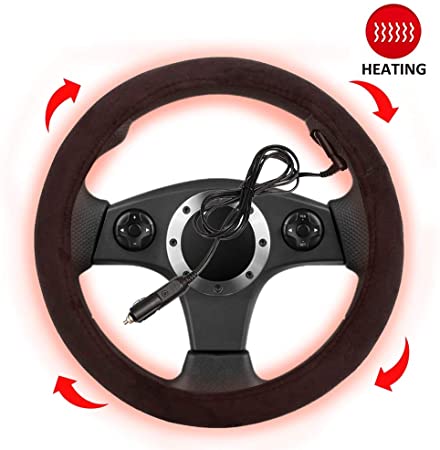 Tenlso Heated Steering Wheel Cover, Auto Steering Wheel 12V Heated Cover,Keep Comfortable and Warm While Driving,Universal Steering Wheel Cover 15 Inches