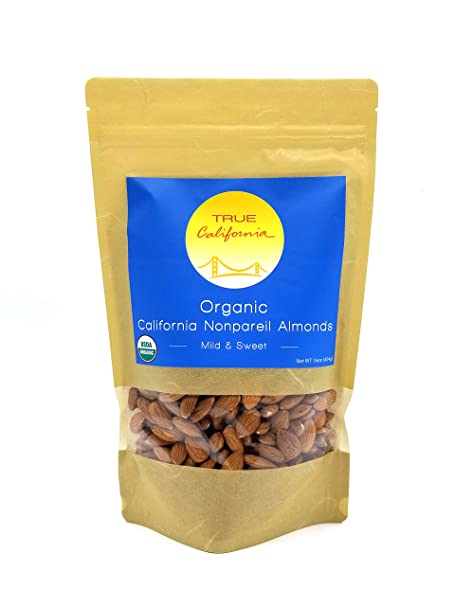 True California Organic US Supreme #1 Raw Almonds (Nonpareil, 1lb)