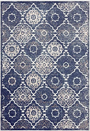 Home Dynamix Boho Andorra Transitional Damask Area Rug, Navy Blue/Ivory, 3'3"x5'2"