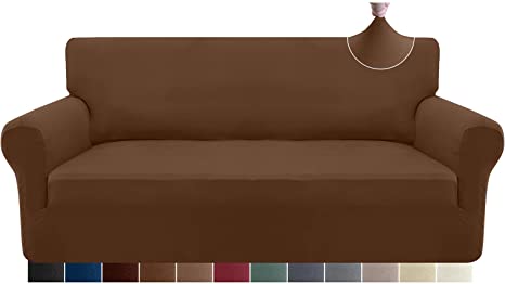 Granbest Stretch Sofa Cover 3 Seater Super Soft Spandex Sofa Slipcover for Dogs Pet Couch Cover Furniture Protector with Elastic Bottom(3 Seater,Coffee)