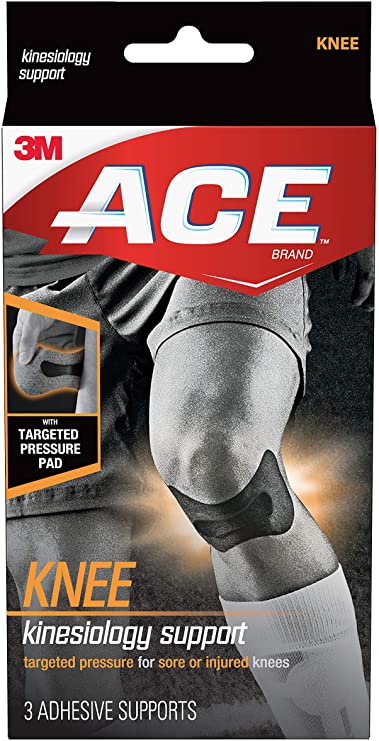 ACE Kinesiology Knee Support, Flexible Fiber, Pre-Cut Design Contours to Knee, Breathable, Water-Resistant, May Be Worn for up to Three Days