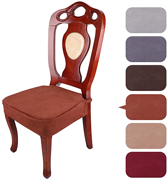 LARROUS Fine Suede Fabric Dinner Chair Pads,Suitable for Chair with Backrest with Hem, Non-Slip and Easy to Clean,Machine Washable.(Click to Select Brown 1 Pack)