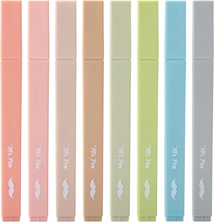 Mr. Pen Aesthetic Cute Pastel Highlighters Set, 8 Pcs, Chisel Tip