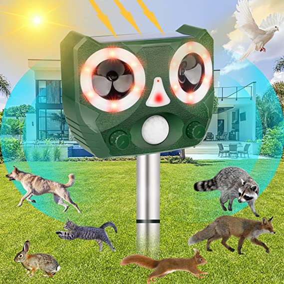 Solar Powered Animal Repellent, Ultrasonic Animal Repeller Cat Repellent Outdoor Bird Repeller Ultrasonic Dog Animal Deterrent Devices for Squirrel, Raccoon, Rabbit, Deer, Fox Protect Yard Garden Farm