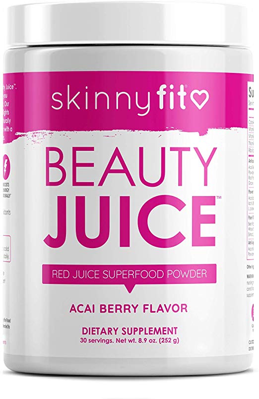 SkinnyFit Beauty Juice, Red Superfood Powder, Acai Berry Flavor - Anti-Aging, Aids in Digestion, Boosts Vitality, Prebiotics & Probiotics, 30 Servings