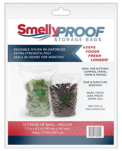 Smelly Proof SP-HMDSU10 Double Track Zipper Reusable Stand Up Storage Bag, Clear, Medium 6.5" x 7.5", 10 Pack