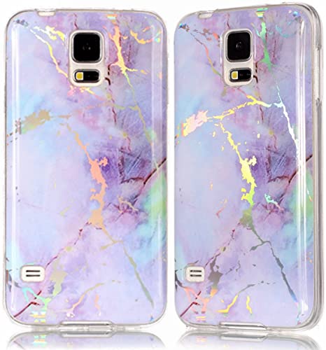 DAMONDY Galaxy S5 Case, 3D Shiny Marble Glitter Ultra Thin Slim Back Skin Full Body Protective Soft TPU Rubber Bumper Case Phone Cover for Galaxy S5 / Galaxy SV/Galaxy S V-Pink Purple