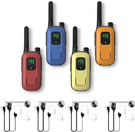 Long Range Walkie Talkies Bundle - 4 Pack Radioddity FS-T3 Rechargeable FRS Radio for Kids Family   4 Pack Radioddity Air Acoustic Earpieces Headset