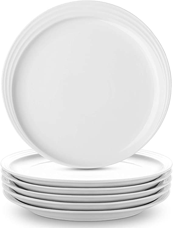 DOWAN 10 Inches Porcelain Dinner Plates Dessert White Serving Plates Set of 6