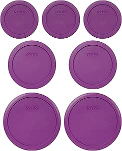 Pyrex (3) 7200-PC Thistle Purple, (2) 7201-PC Thistle Purple, & (2) 7402-PC Thistle Purple Plastic Food Storage Replacement Lids, Made in USA