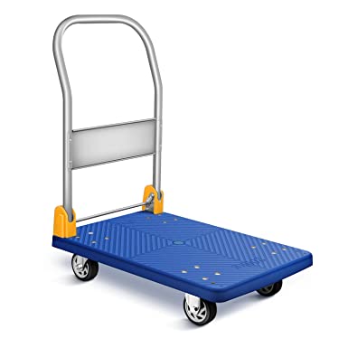 YSSOA Platform Truck with 440lb Weight Capacity and 360 Degree Swivel Wheels, Foldable Push Hand Cart for Loading and Storage, Blue