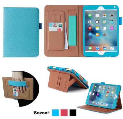 iPad Pro Case Bovon Folio Premium PU Leather Stand Case Cover with Auto Wake and Sleep Feature Elastic Strap Card Slots Note Holder for Apple iPad Pro 2015 Release Blue