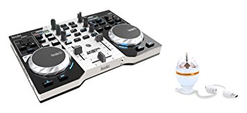 HERCULES INSTINCT S PARTY PACK ultra-mobile USB DJ Controller with Audio Outputs for use with your Headphones and your Speakers   Stand-alone 3-watt USB rotary RGB LED light
