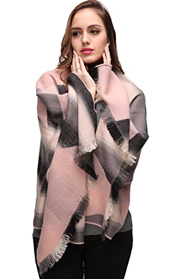 Women's Winter Blanket Scarf Oversized Warm Soft Tartan Tassels Stole Wraps Shawl