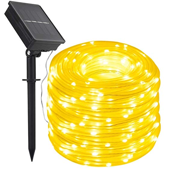 Solar Rope String Lights Outdoor,AMZSTAR 100 LEDs Copper Wire Lights Tube 39ft,Christmas Rope Lights for Garden Yard Path Fence Tree Home Paty Decoration (Warm White)