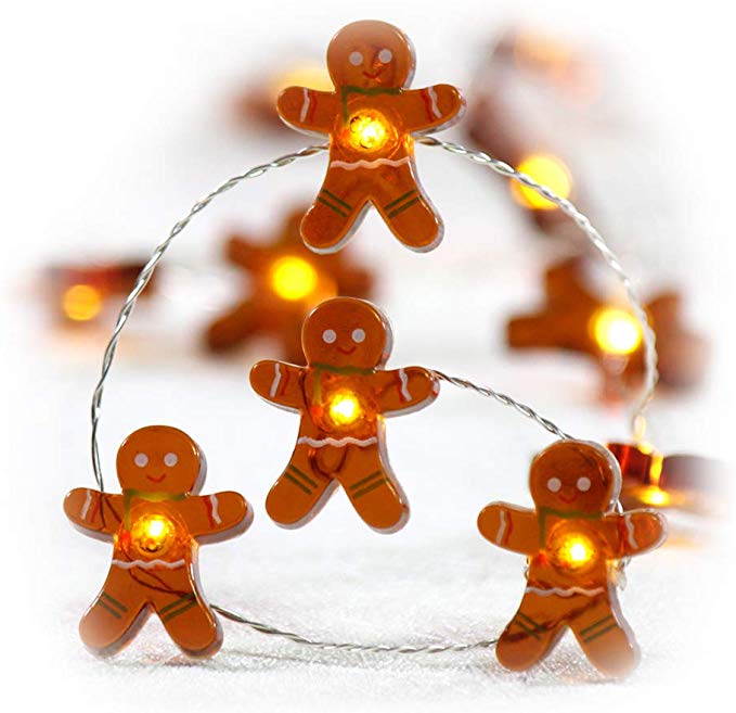 Impress Life Christmas Festivel String Lights, Gingerbread Cookies Man 10 ft Copper Wire 40 LEDs with Dimmable Remote for House Bedroom Decorative, Wedding, Home, Covered Outdoor, Indoor DIY Parties