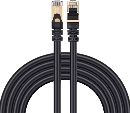 Outdoor Cat 7 Ethernet Cable 50Ft,Tan QY Cat7 RJ45 Network Patch Cable Heavy-Duty 10 Gigabit 600Mhz LAN Wire Cable Cord for Modem, Router, PC, Mac, Laptop, PS2, PS3, PS4, Xbox 360 (50Ft/15M, Black)