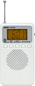 Kaito KA220W Pocket Digital AM/FM Radio with Alarm Clock & Sleep Timer, White