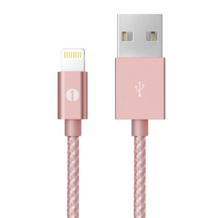 [Apple MFI Certified] 1byone Lightning to USB Metallic Braided Cable 3.3ft / 1m for iPhone 6s 6 Plus 5s 5c 5, iPad mini, iPad Air, iPad Pro, iPod touch 6th Gen / nano 7th Gen, Rose Gold