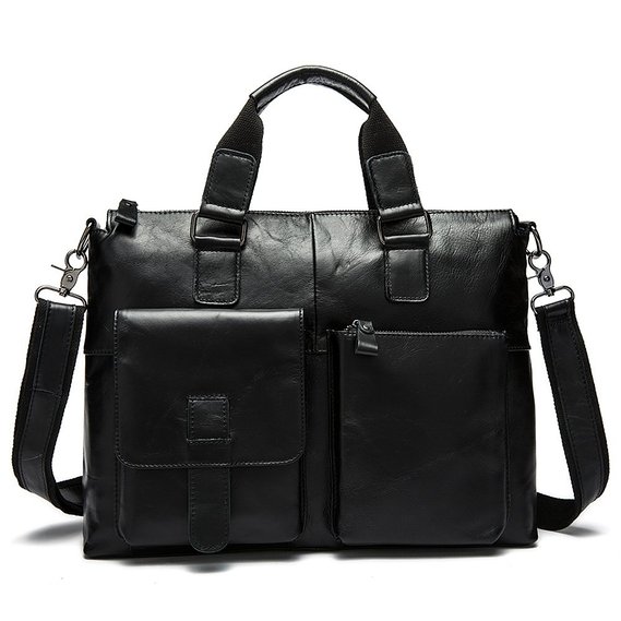 Harrm's Genuine Brown Leather Shouler Briefcase,Laptop Bags For Men 100% Italian Cowhide
