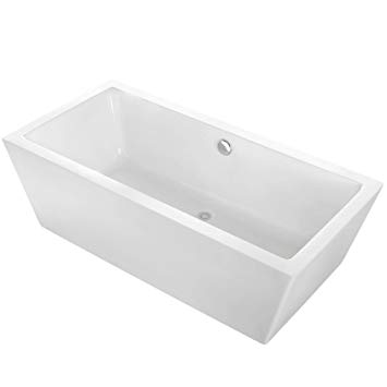 MAYKKE Alsen 60" Modern Rectangular Acrylic Freestanding Bathtub | Sloped White Stand Alone Tub in Bathroom & Shower | cUPC certified, Drain and Overflow Assembly Included | XDA1437001