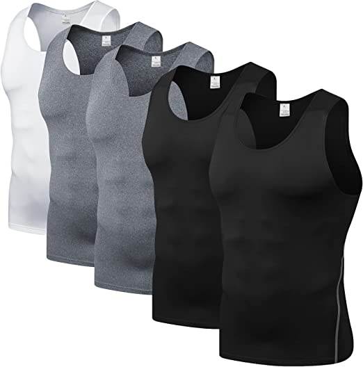 Odoland Compression Tops for Men 5packs Breathable Quick Dry Slim Fit Vest Men's Sport Sleeveless Tank Tops