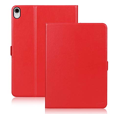 FYY Luxury Cowhide Genuine Leather Handcrafted Case [Support Apple Pencile Charging] for New Apple iPad Pro 12.9" 2018, Pure Handmade Case Protective Cover with [Auto Sleep-Wake Function] Red
