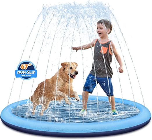 Splash Pad 67" Non-Slip Thicken Sprinkler Pool for Kids and Dogs, Summer Outdoor Water Toys Backyard Fountain Play Mat for Baby Girls Boys Children Toddlers Pet Dog