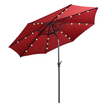 Giantex 10ft Patio Solar Umbrella LED Patio Market Steel Tilt w/ Crank Outdoor (Burgundy)