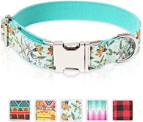 happypet Unique Style Flower Print Adjustable Soft Dog Western Collars Martingale Heavy Duty Nylon Dog Collar Metal Durable Locking Buckle for Puppy Small Medium Large Dog