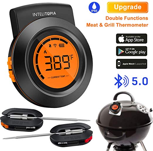 Bluetooth Meat Thermometer for Grilling, Wireless Charcoal Grill Thermometer Digital BBQ Wood Pellet Smoker Thermometer for Barbecue Kitchen Cooking with 2 Probes, Alarm Monitor Support IOS & Android