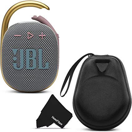 JBL Bluetooth Speaker | Waterproof Bluetooth Speaker | Includes JBL Clip 4 Bluetooth Portable Speaker, Hardshell JBL Clip 4 case, and Cloth | Bluetooth Shower Speaker, Outdoors, Indoors, Beach | Gray