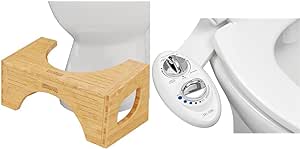 Squatty Potty Bamboo Flip Toilet Stool and Luxe Bidet Neo 185 Non-Electric Bidet Attachment